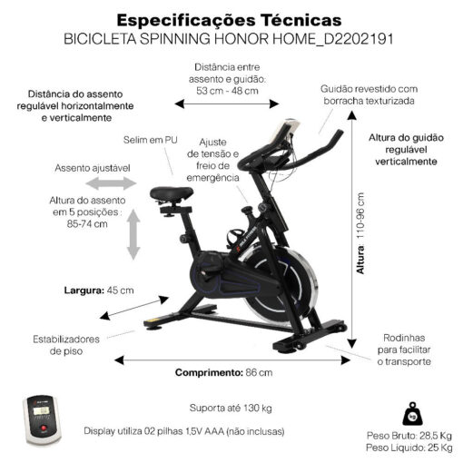 Bicicleta Ergométrica Mile Fitness Para Spinning Preta E Azul 20 Níveis De Intensidade Ajustável D2202191 Monitor De Exercício Suporta 130kg - Image 9