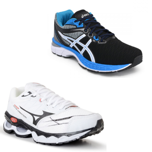 COMBO 2 Pares Asics Revelation PRETO/AZUL  + Mizuno BRANCO