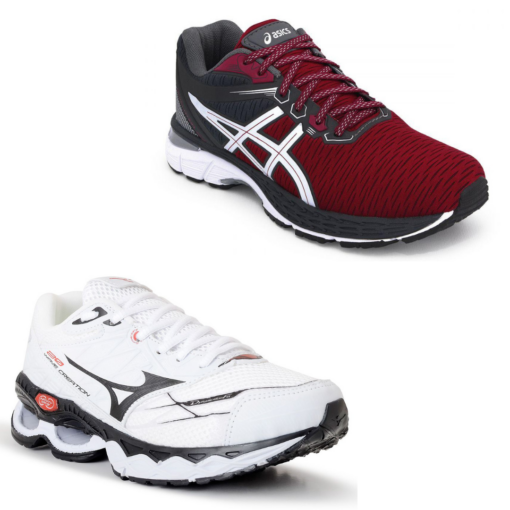 COMBO 2 Pares Asics Revelation VERMELHO/BORDÔ + Mizuno BRANCO