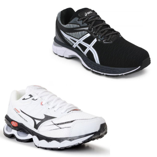 COMBO 2 Pares Asics Revelation PRETO/CINZA + Mizuno BRANCO